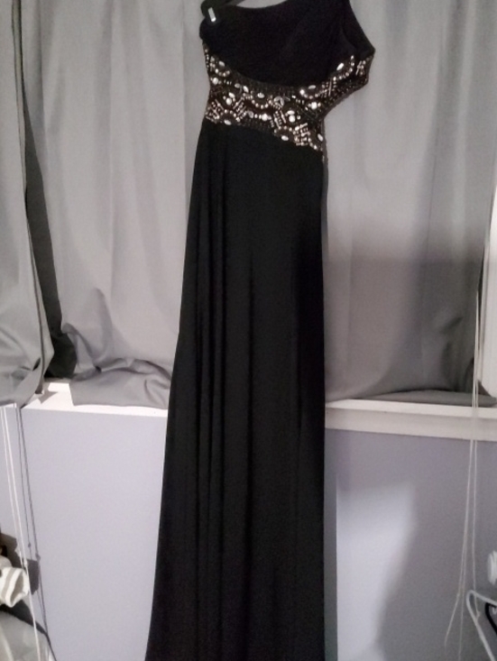 Blondie Nites Dresses & Skirts - Black One-Shoulder Evening Gown with Beads